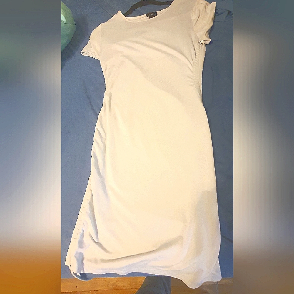 Rue21 Cream Midi Sheath Dress with Flutter Sleeves and Crew Neck